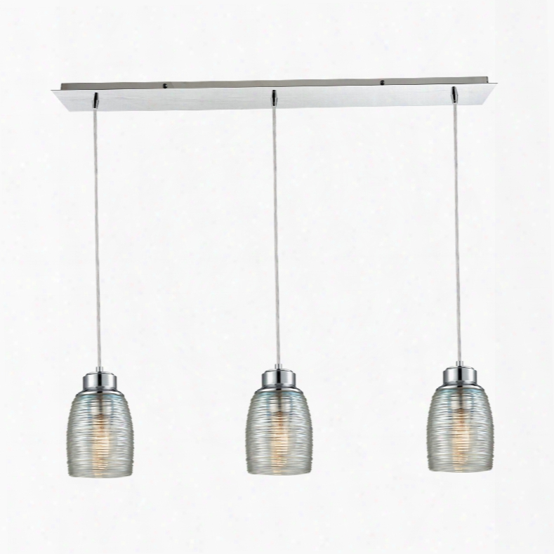 Elk Lighting Muncie 3-light Linear Pan Pendant In Polished Chrome With Clear Spun Glass