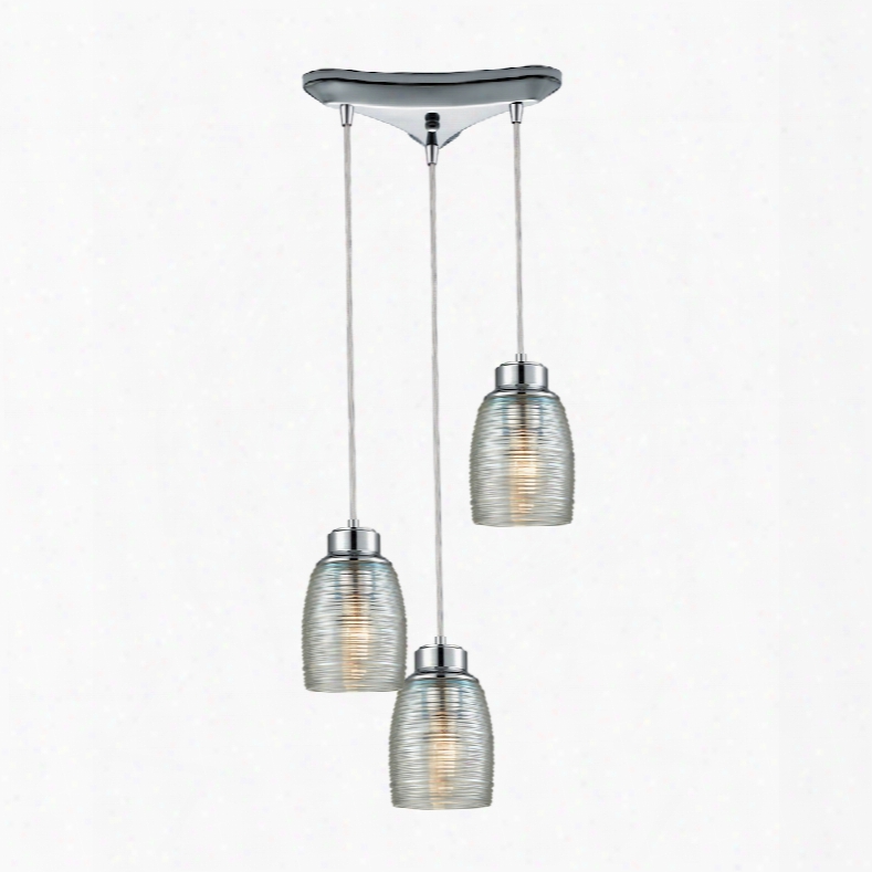 Elk Lighting Muncie 3-light Trianngle Pan Pendant In Classic Chrome With Clear Spun Glass