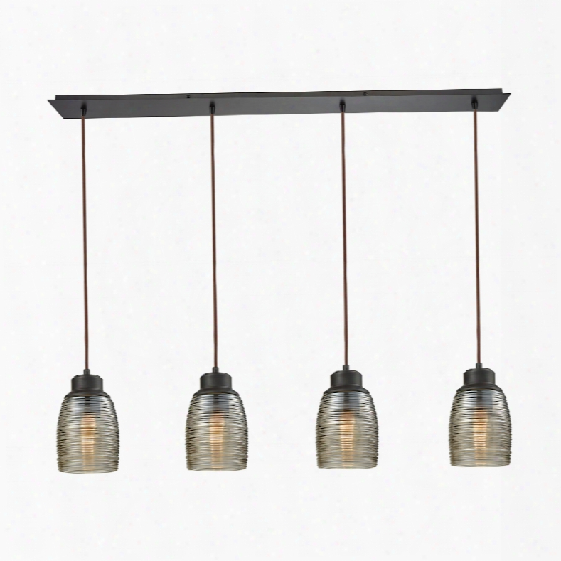 Elk Lighting Muncie 4-light Linear Pan Pendant In Oil Rubbed Bronze With Champagne Plated Spun Glass