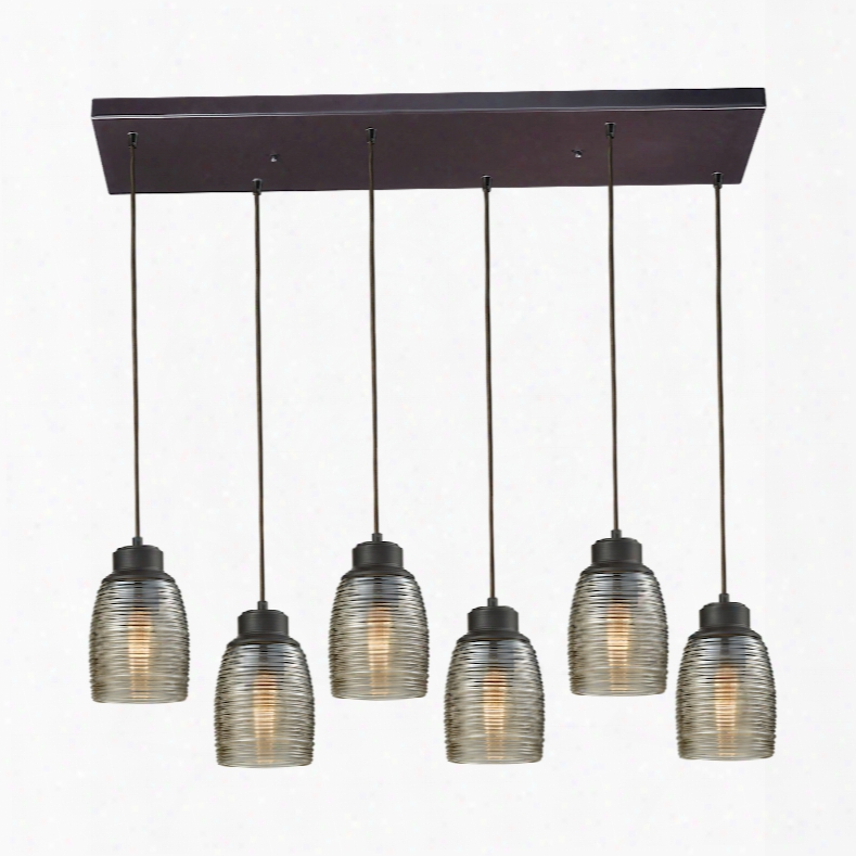 Elk Lighting Muncie 6-light Rectangle Pendant In Oil Rubbed Bronze With Champagne Plated Spun Glass