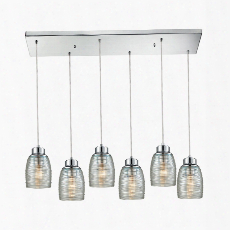 Elk Lighting Muncie 6-light Rectangle Pendant In Polished Crome With Clear Spun Glass