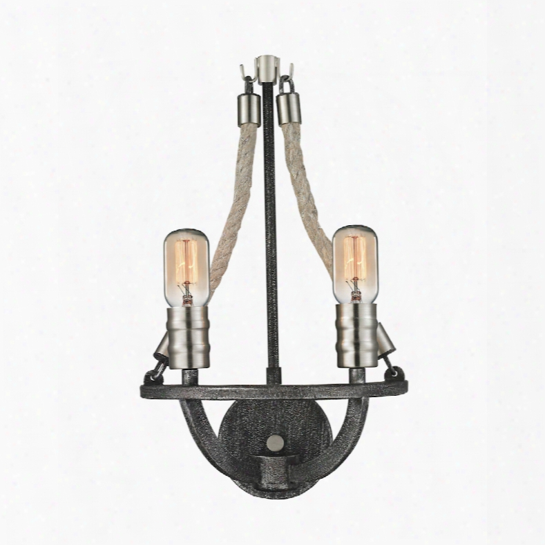 Elk Lighting Natural Rope 2-light Sconce In Silvered Graphite With Polished Nickel Accents