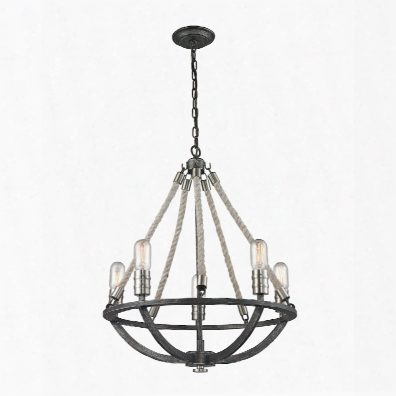 Elk Lighting Natural Rope 5-light Chandelier In Silvered Graphit With Polished Nickel Accents