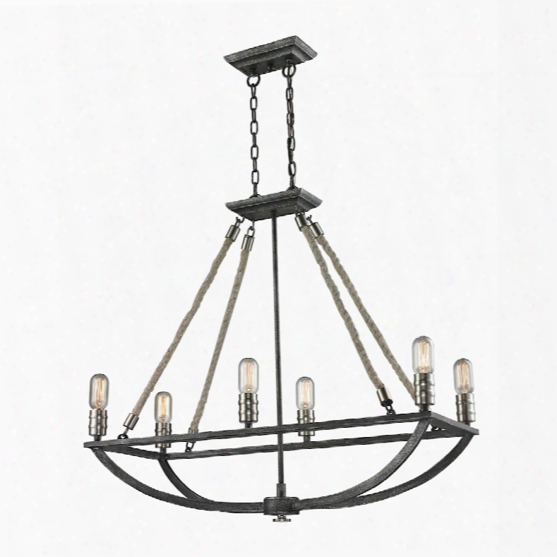 Elk Lighting Natural Rope 6-light Chandelier In Silvered Graphite With Polished Nickel Accents