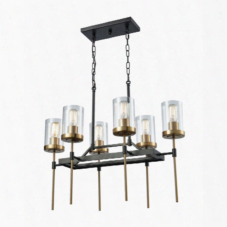 Elk Lighting North Hav En 6-light Chandelier In Oil Rubbed Bronze With Satin Brass Accents And Clear Glass