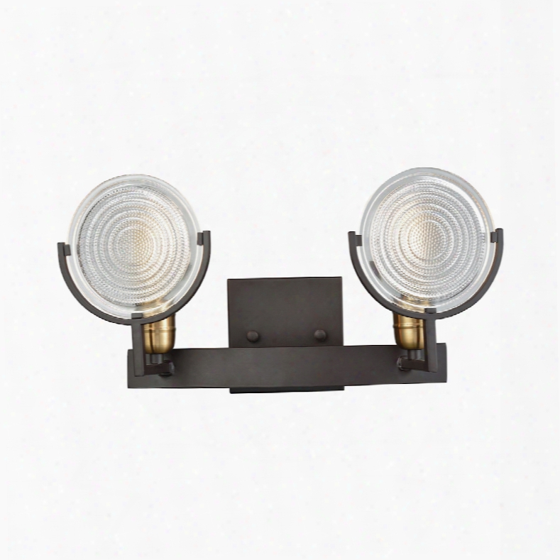 Elk Lighting Ocular 2-light Vanity In Oil Rubbed Bronze With Sati Nbrass Accents And Clear Railroad-light Glass