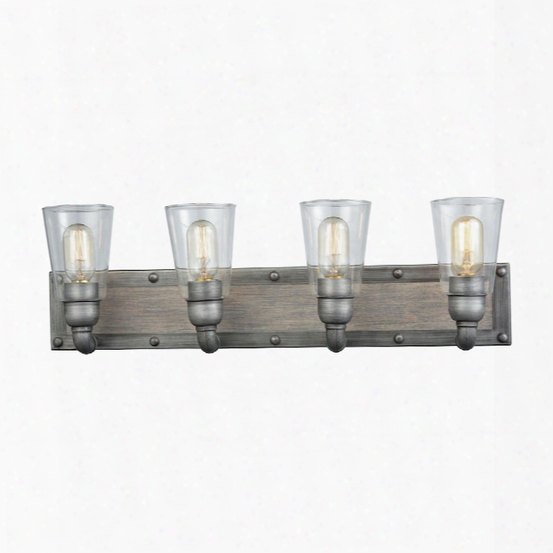 Elk Lighting Platform 4-light Vanity In Weathered Zinc With Washed Wood And Clear Glass