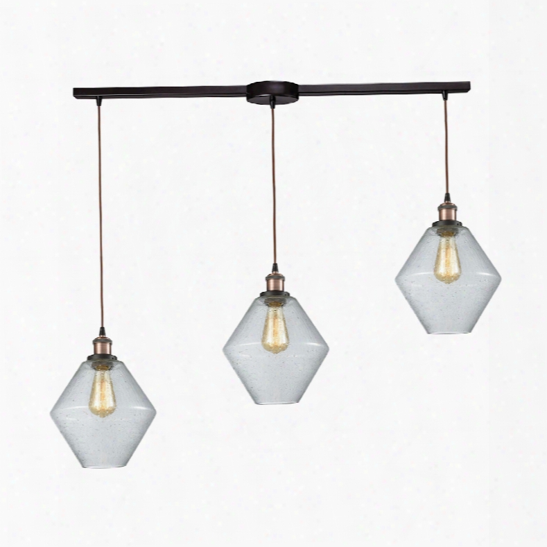 Elk Lighting Raindrop Glass 3-light Linear Bar Pendant In Antique Brass/oil Rubbed Bronze With Clear Raindrop Glass