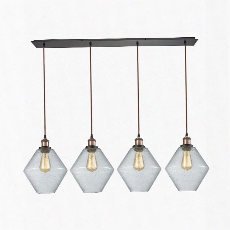 Elk Ilghting Raindrop Glass 4-light Linear Pan Pendant In Antique Brass/oil Rubbed Bronz E With Clear Raindrop Glass