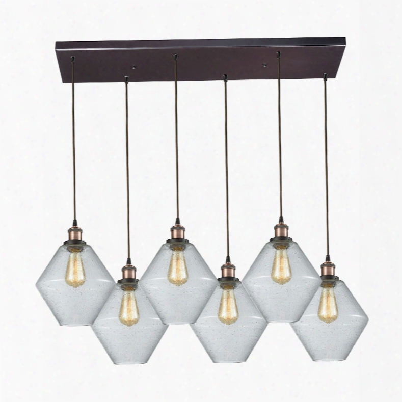 Elk Lighting Raindrop Glass 6-light Rectangle Pendant In Antique Brass/oil Rubbed Bronze With Clear Raindrop Glass