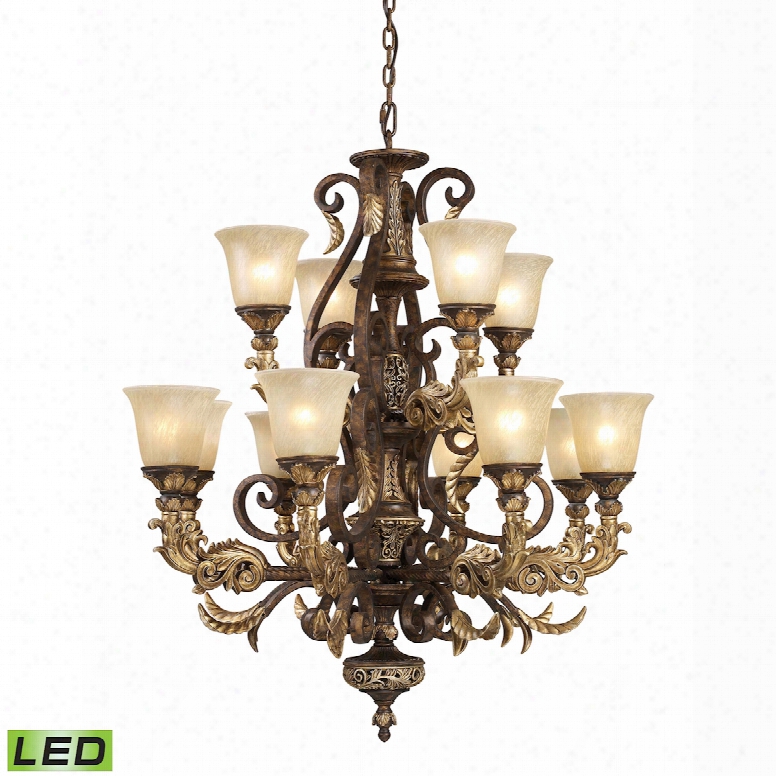 Elk Lighting Regency 12-light Led Chandelier In Burnt Bronze And Gold Leaf