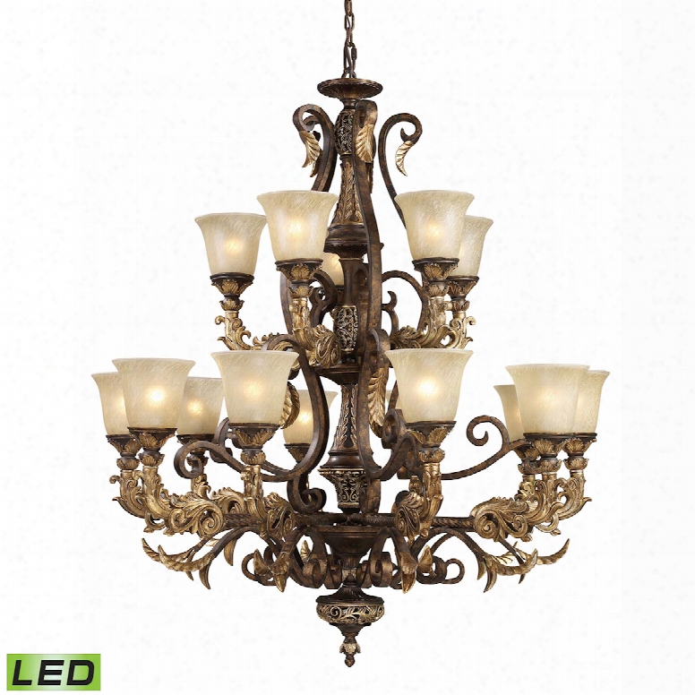 Elk Lighting Regency 15-light Led Chandelier In Burnt Bronze And Gold Leaf