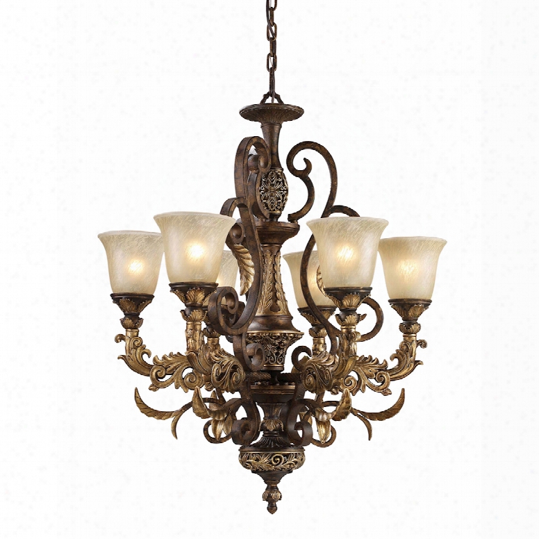 Elk Lighting Regency 6-light Chandelier In Burnt Bronze And Gold Leaf