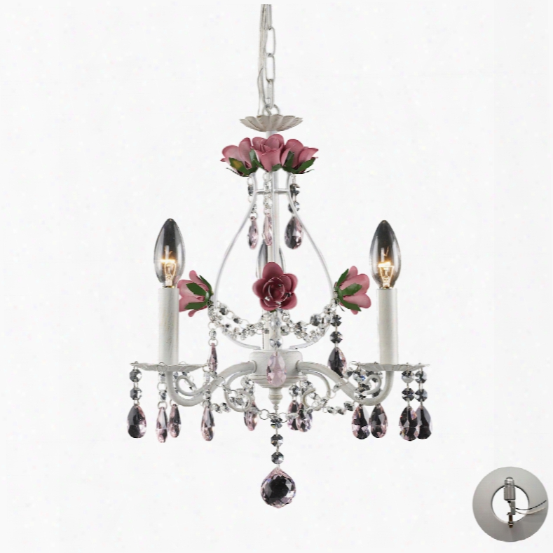 Elk Lighting Rosavita 3-light Chandelier In Antique White And Pink - Includes Recessed Lighting Kit