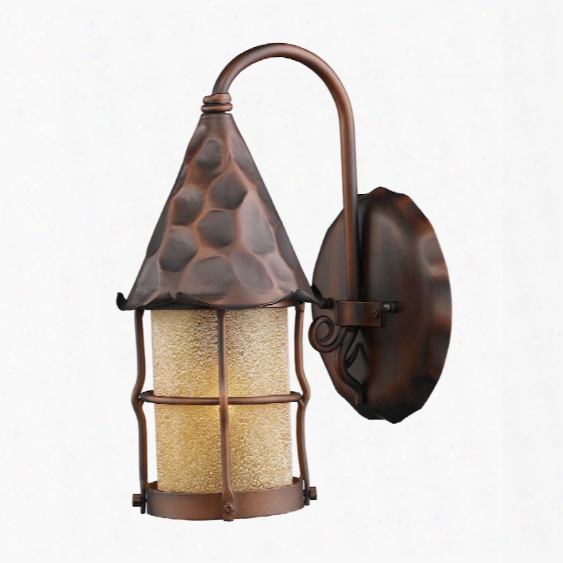 Elk Lighting Rustica 1-light Outdoor Wall Sconce In Antique Copper And Scavo Glass