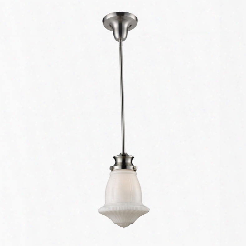 Elk Lighting Schoolhouse Pendants 1-light Pendant In Satin Nickel And White Glass