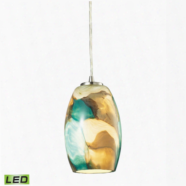 Elk Lighting Surreal 1-light Led Pendant In Satin Nickel With Cream And Green  Glass