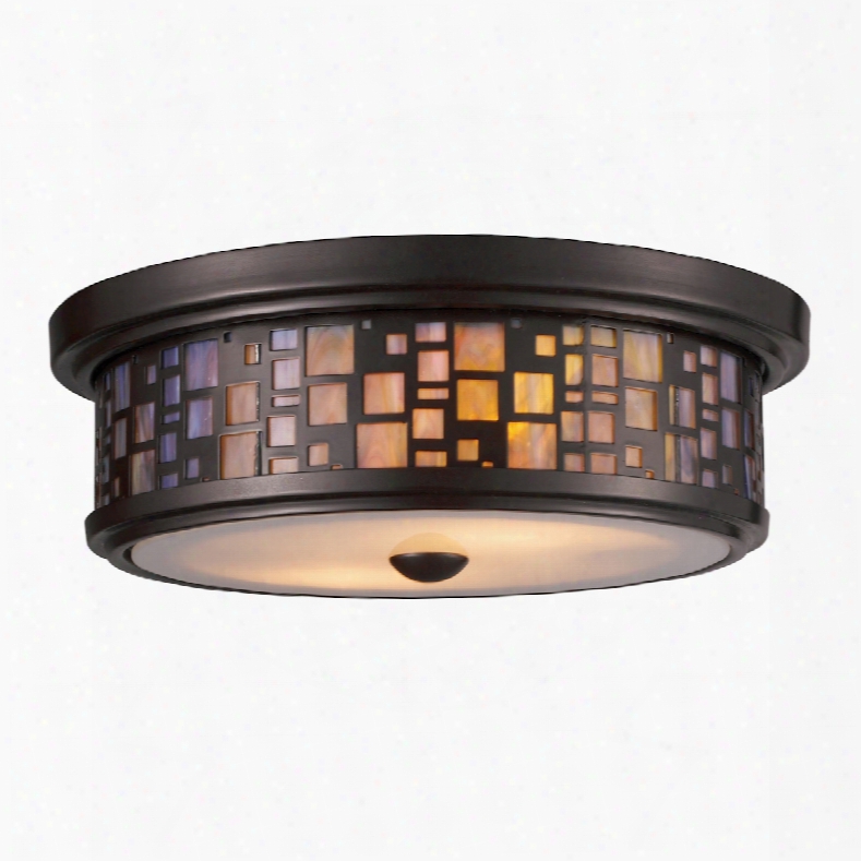 Elk Lighting Tiffany Flushes 2-light Flushmount In Oiled Bronze And Tea Stained Glass