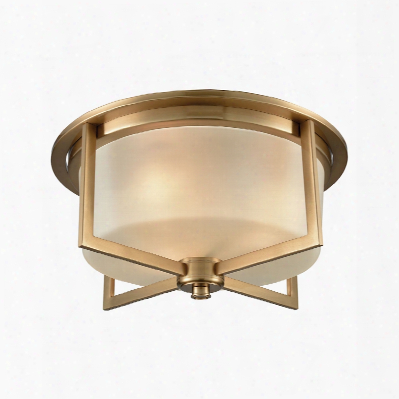 Elk Lighting Vancourt 3-light Flush In Satin Brass With Frosed Glass