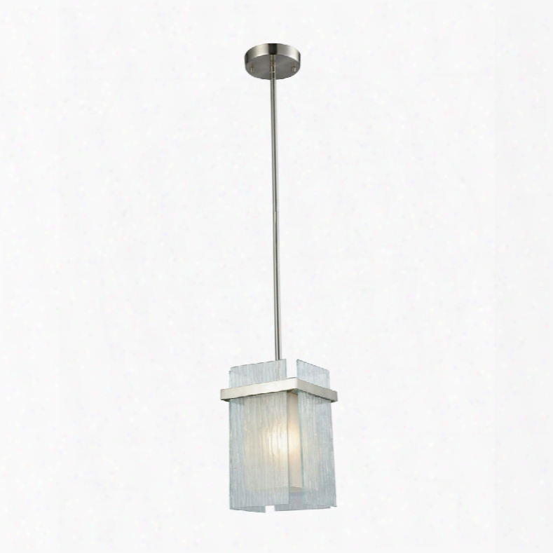 Elk Lighting Vellis 1-light Pendant In Satin Nickel With Frosted Glass And Textured Glasss Panels