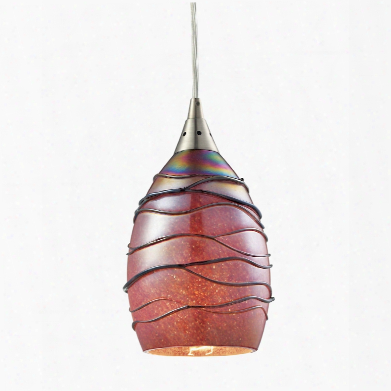 Elk L Ighting Vines 1-light Pendant In Satin Nickel And Rhubarb Glass