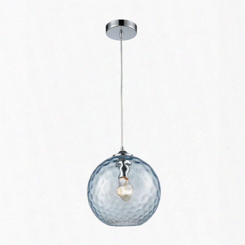 Ekl Lighting Watersphere 1-light Pendant In Polished Chrome With Aqua Hammered Glass