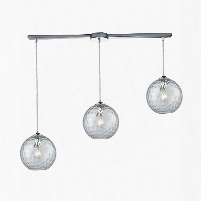 Elk Lighting Watersphere 3-light Linear Bar Fixture In Polished Chrome With Clear Hammered Glass