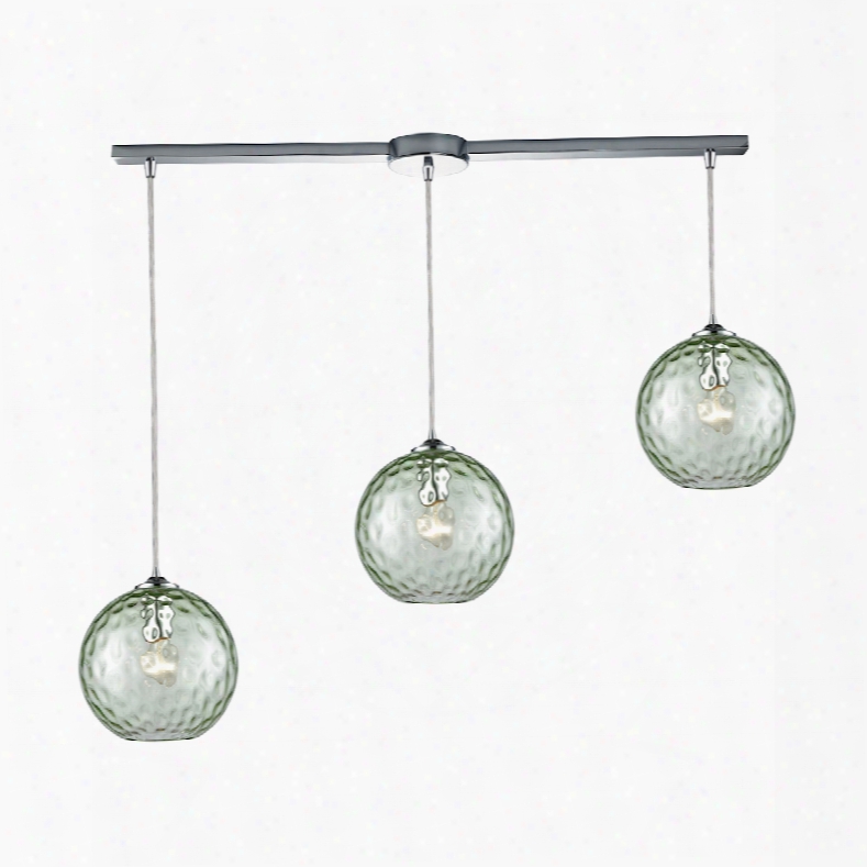Elk Lighting Watersphere 3-light Linear Bar Fixture In Polished Chrome With Green Hammered Glass