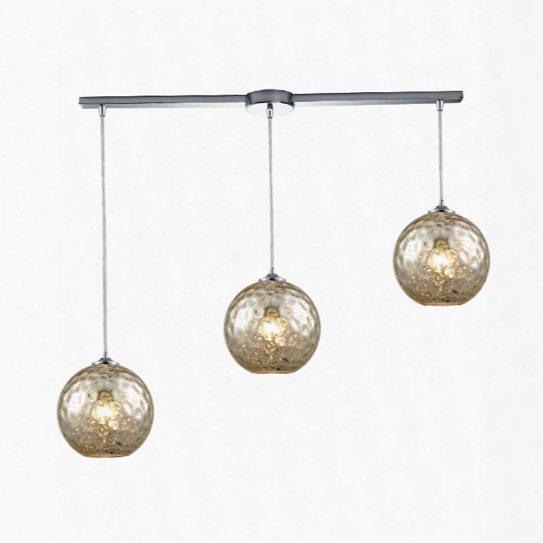 Elk Lighting Watersphere 3-light Linear Bar Fixture In Polished Chrome With Mercury Hammered Glass