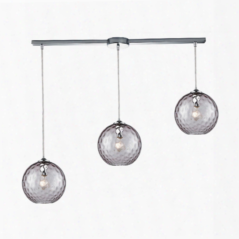 Elk Lighting Watersphere 3-light Linear Bar Fixture In Polished Chrome With Purple Hammered Glass