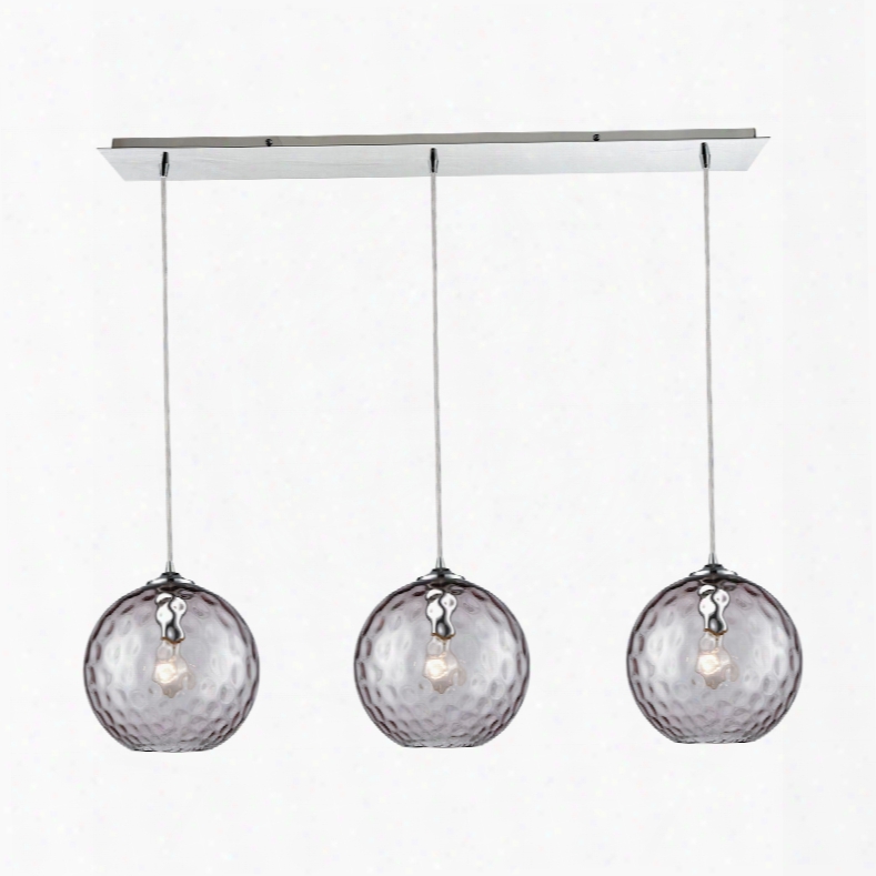 Elk Lighting Watersphere 3-light Linear Pan Fixture In Polished Chrome With Purple Hammered Glass