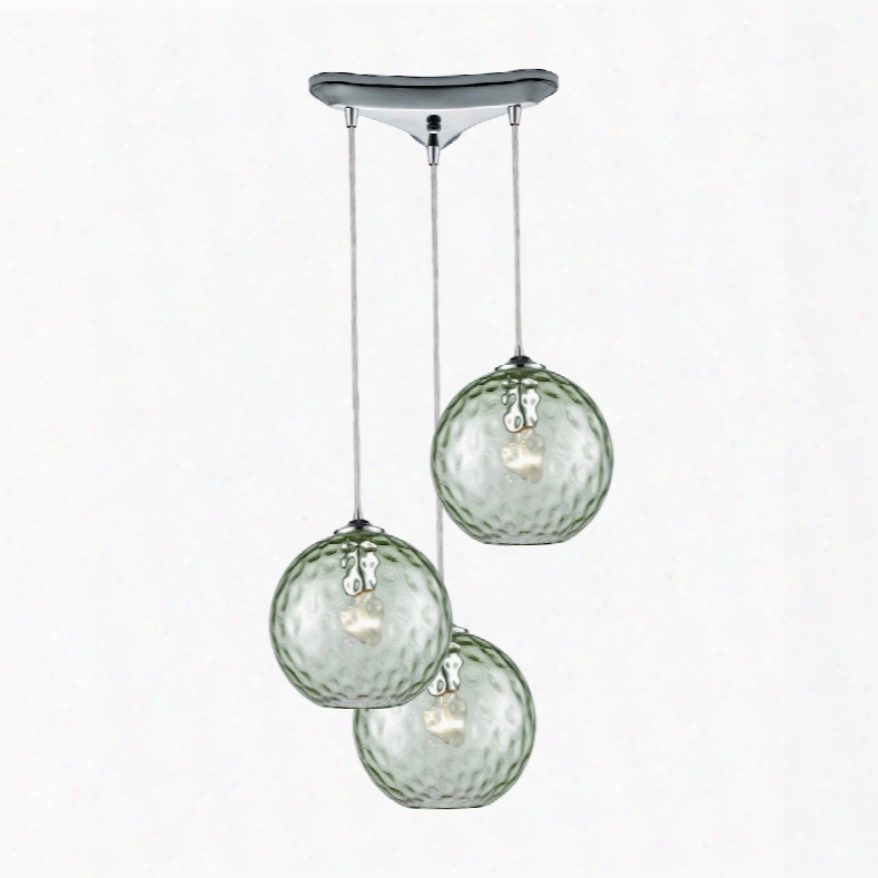 Elk Lighting Watersphere 3-light Triangle Pan Fixture In Polished Chrome With Green Hammered Glass