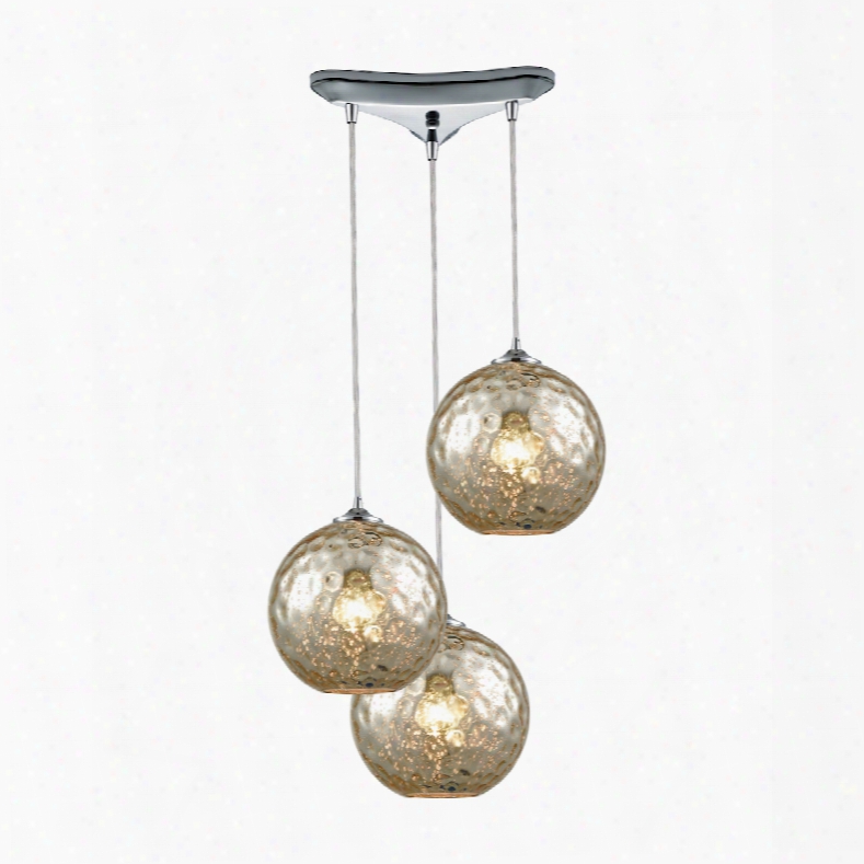 Elk Lighting Watersphee 3-light Triangle Pan Fixture In Polished Chrome With Mercury Hammered Glass