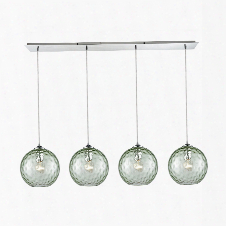 Elk Lighting Watersphere 4-light Linear Pan Fixture In Polished Chrome With Green Hammered Glass