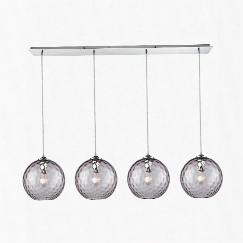 Elk Lighting Watersphere 4-light Linear Pan Fixture In Polished Chrome With Purple Hammered Glass