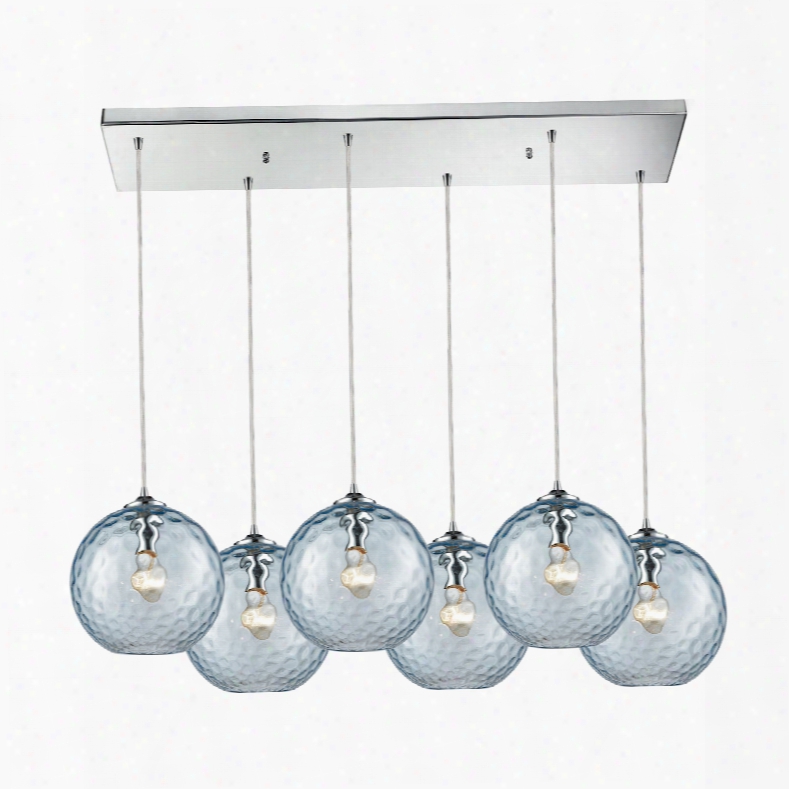 Elk Lighting Watersphere 6-light Rectangle Fixture In Polished Chrome With Aqua Hammered Glass