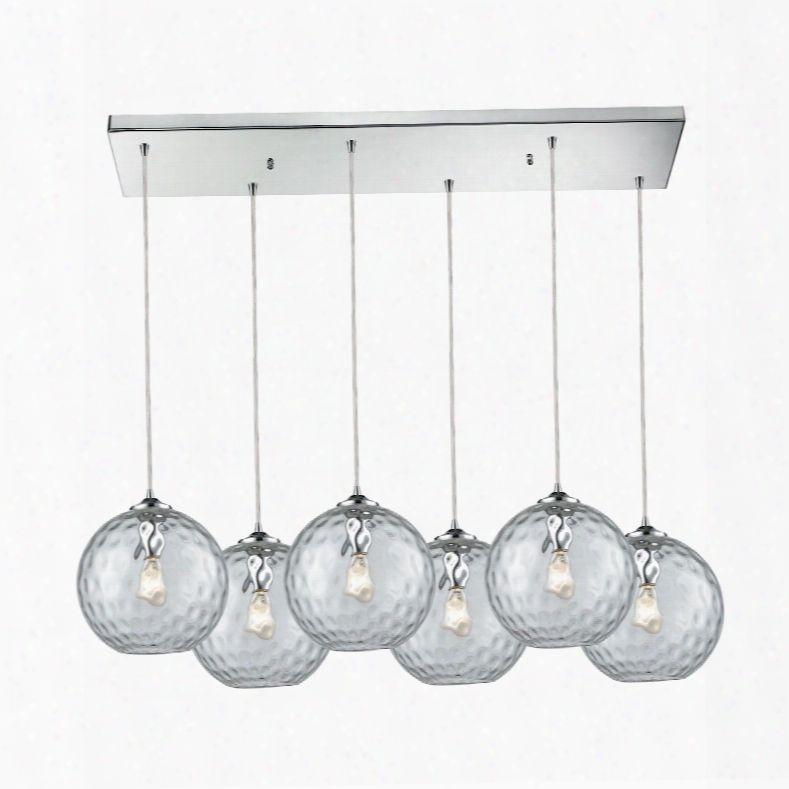 Elk Lighting Waterspheere 6-light Rectangle Fixture In Polished Chrome With Clear Hammered Glass