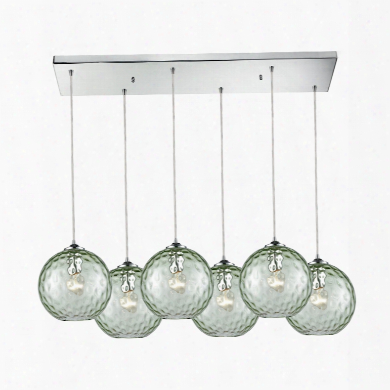 Elk Lighting Watersphere 6-light Rectangle Fixture In Polished Chrome With Green Hammered Glass
