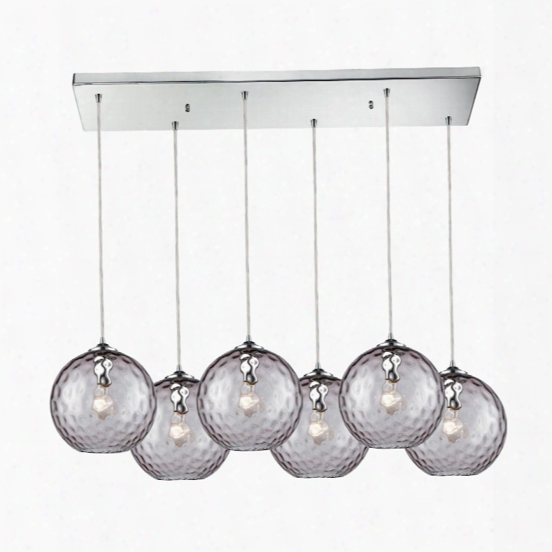 Elk Lighting Watersphere 6-light Rectangle Fixture In Polished Chrome With Purple Hammered Glass