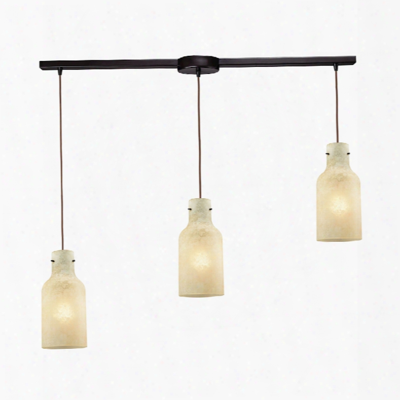 Elk Lighting Weatherly 3-light Linear Bar Pendant In Oil Rubbe Bronze With Chalky Beige Glass