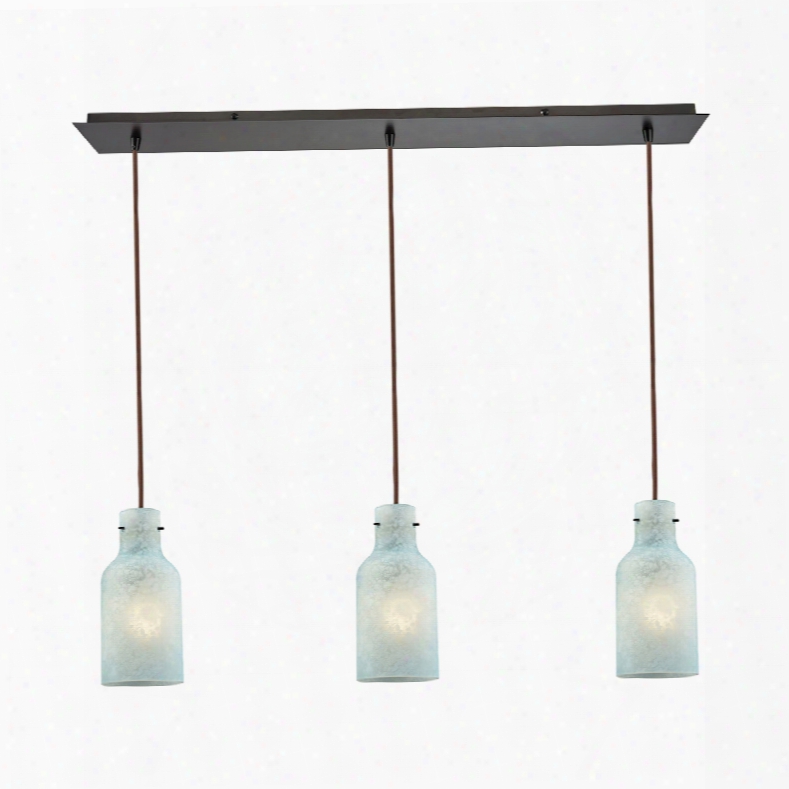 Elk Lighting Weatherly 3-light Linear Pan Pendant In Oil Rubbed Bronze With Chalky Seafoam Glass