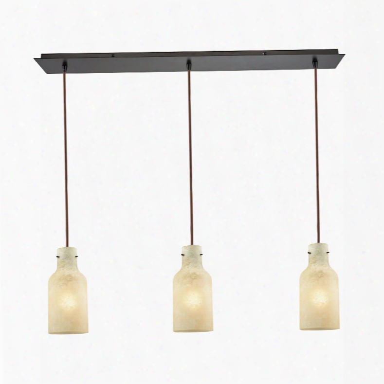 Elk Lighting Weatherly 3-light Linear Pan Pendant In Oil Rubbed Bronze With Chalky Beige Glass