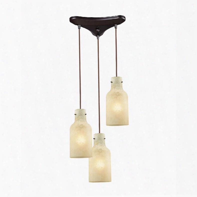Elk Lighting Weatherly 3-light Triangle Pan Pendant In Oil Rubbed Bronze With Chalky Beige Glass