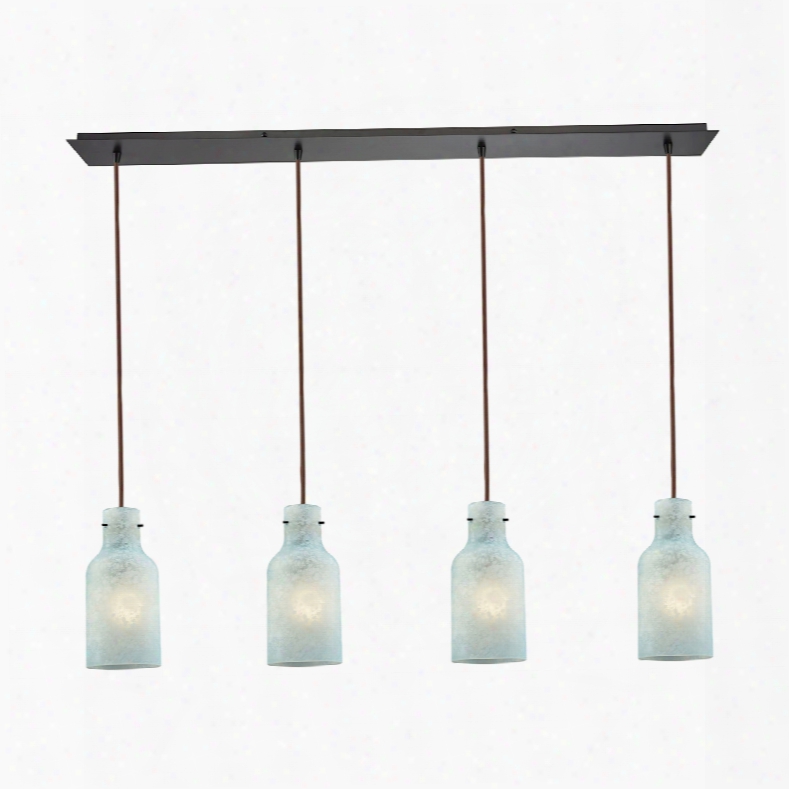 Elk Lighting Weatherly 4-light Linear Pan Pendant In Oil Rubbed Bronze With Chalky Seafoam Glass