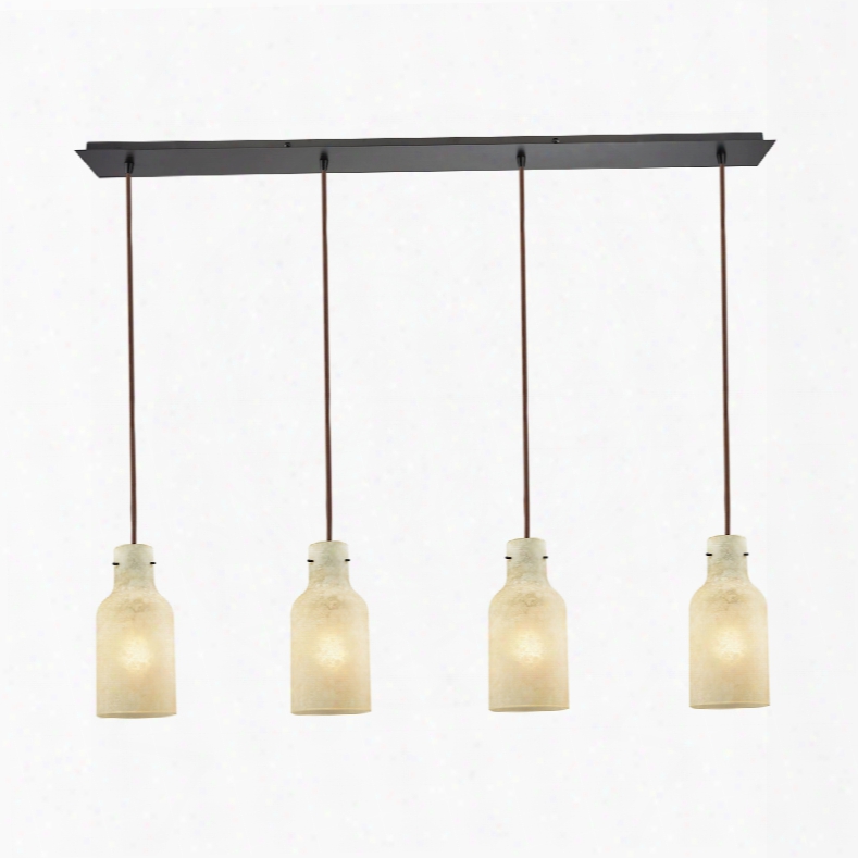 Elk Lighting Weatherly 4-light Linear Pan Pendant In Oil Rubbed Bronze With Chalky Beige Glass