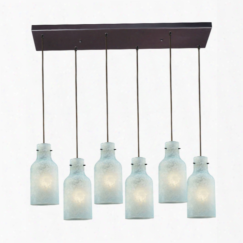 Elk Lighting Weatherly 6-light Rectangle Pendant In Oil Rubbed Bronze With Chalky Seafoam Glass