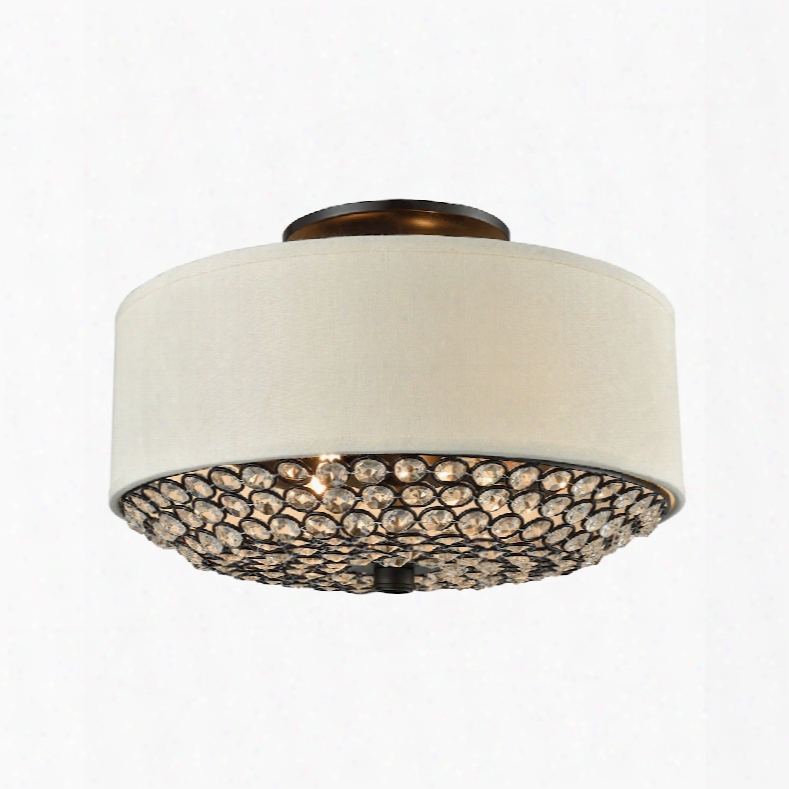 Elk Lighting Webberville 2-light Semi Flush In Oil Rubbed Bronze With Beige S Hade And Clear Crystals
