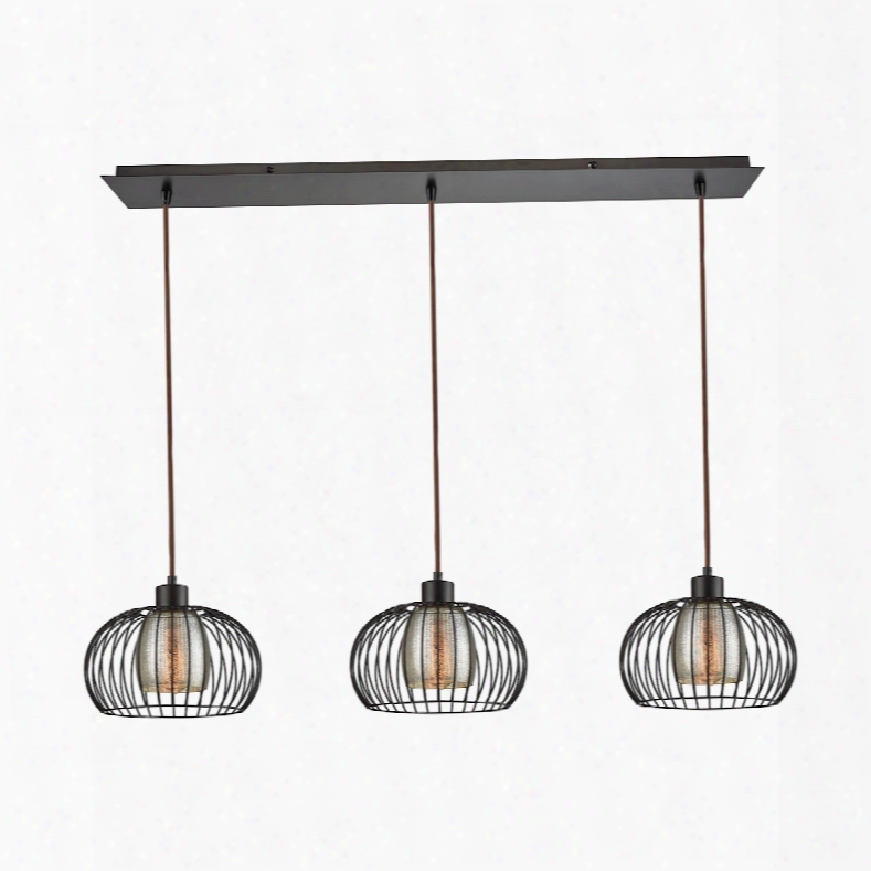 Elk Lighting Yardley 3-light Linear Pan Fixture In Oil Rubbed Bronze With Mercury Glass