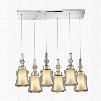 ELK Lighting Alora 6-Light Rectangle Pendant In Polished Chrome With Opal White Glass Inside Champagne Plated Glass