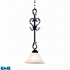 ELK Lighting Buckingham 1-Light LED Pendant In Matte Black And White Faux Marble Glass